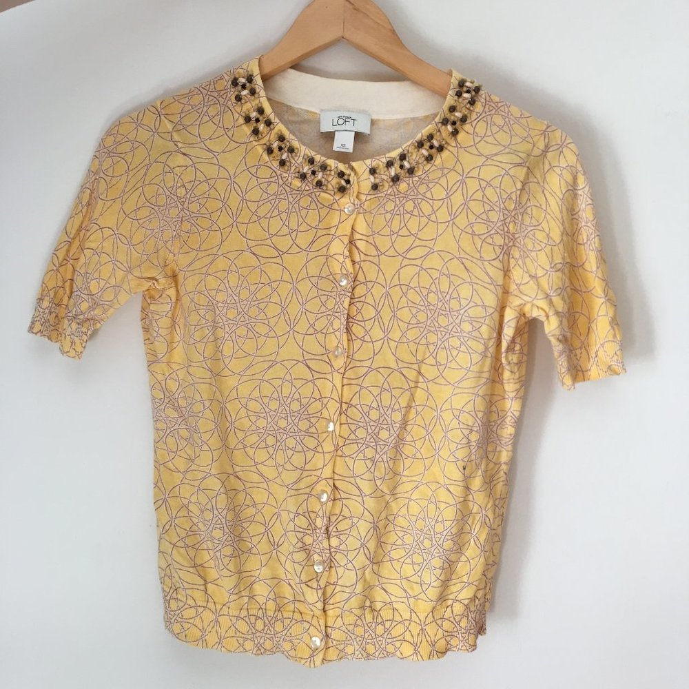 Ann Taylor Loft Cotton Knit Beaded Top Size XS